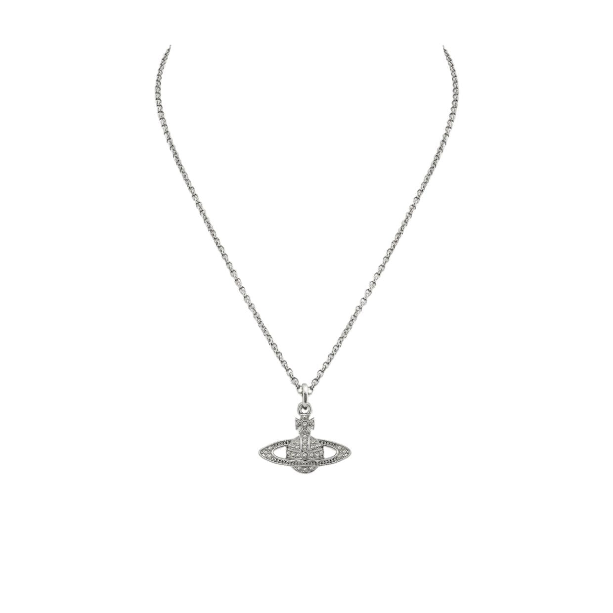 Vivienne Westwood Platinum Crystal Mini Bas Relief Pendent Necklace