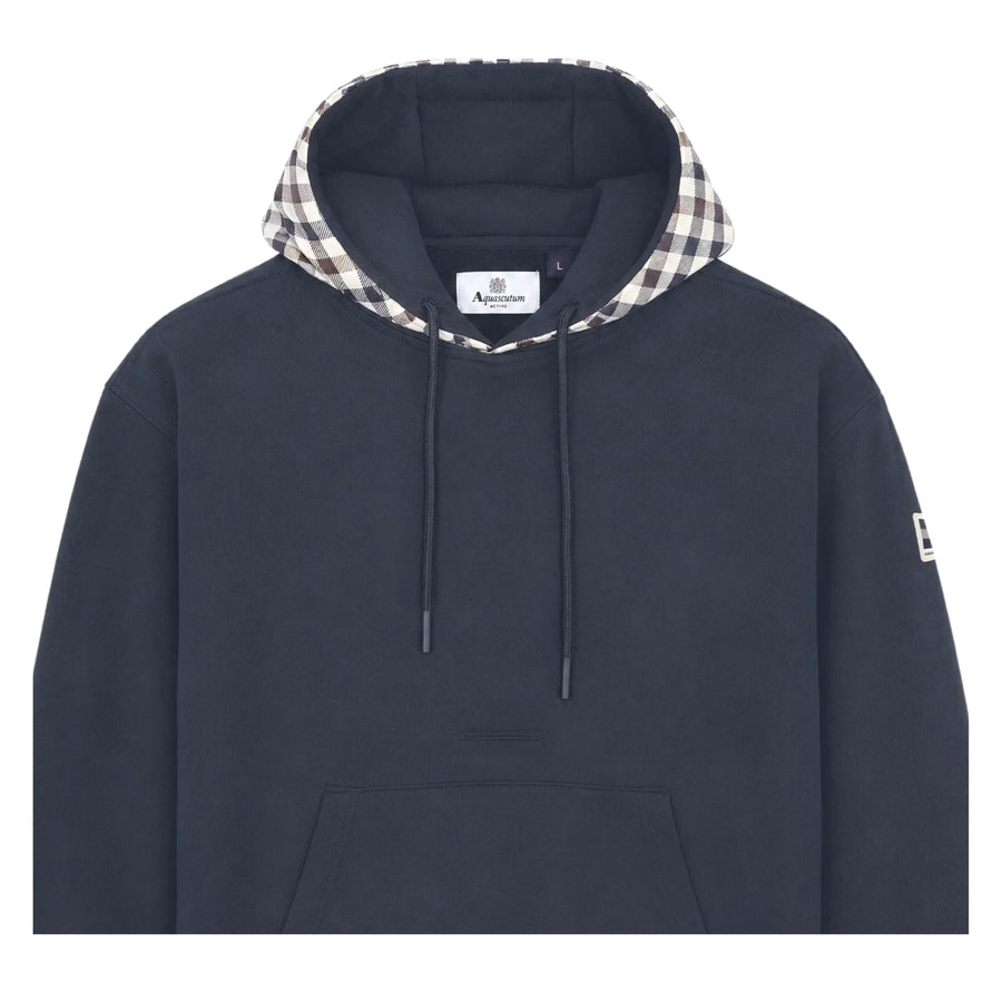 Aquascutum Active Club Check Fleece Navy Hoodie