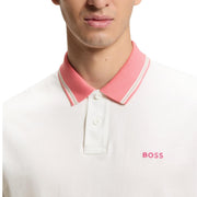 BOSS Contrast Logo Cotton-Jersey White Polo Shirt