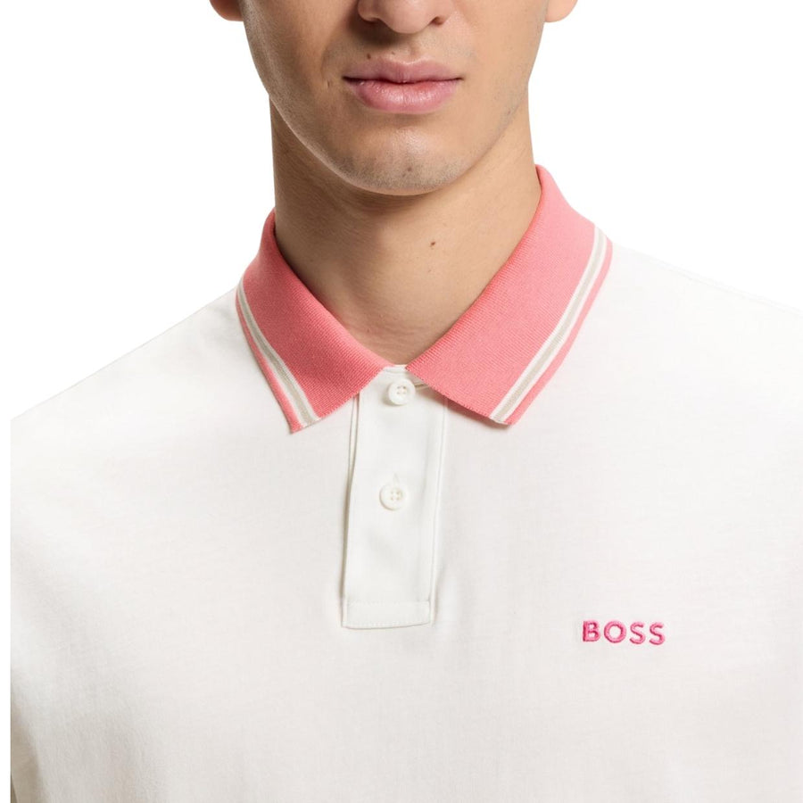 BOSS Contrast Logo Cotton-Jersey White Polo Shirt