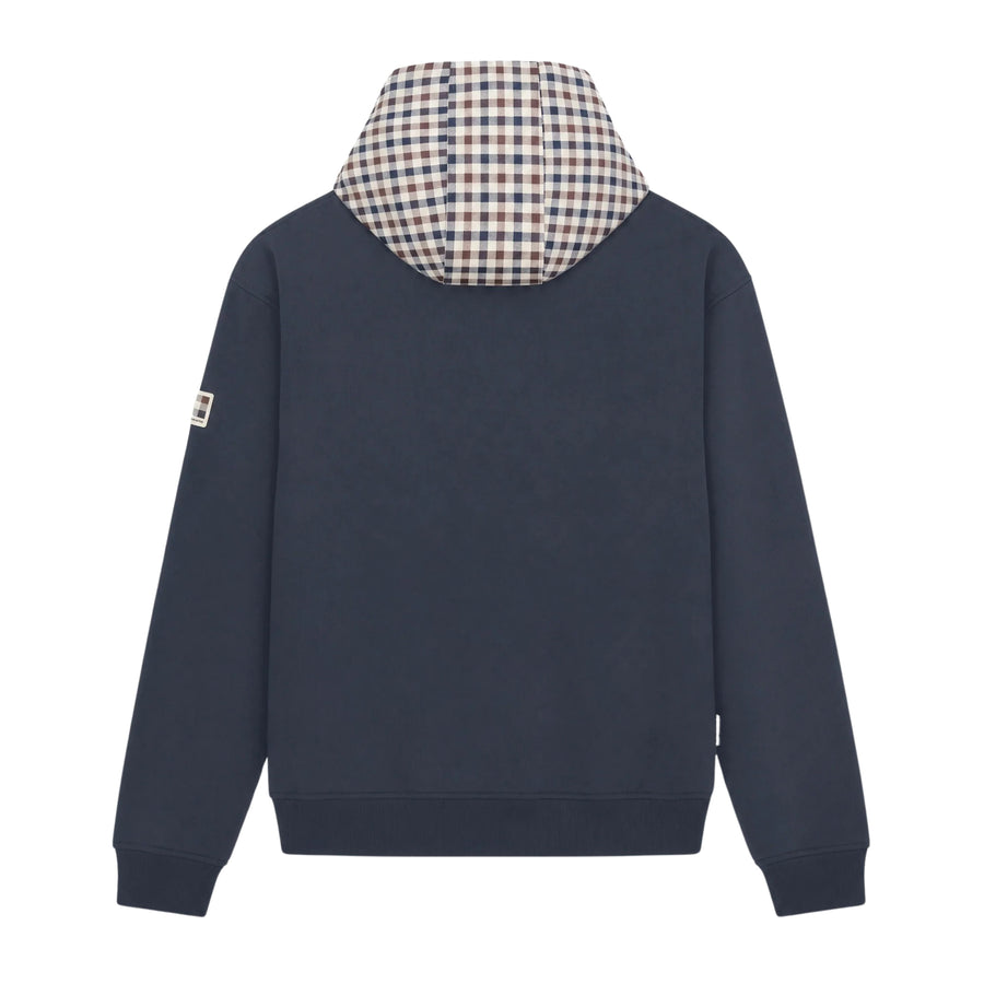 Aquascutum Active Club Check Fleece Navy Hoodie