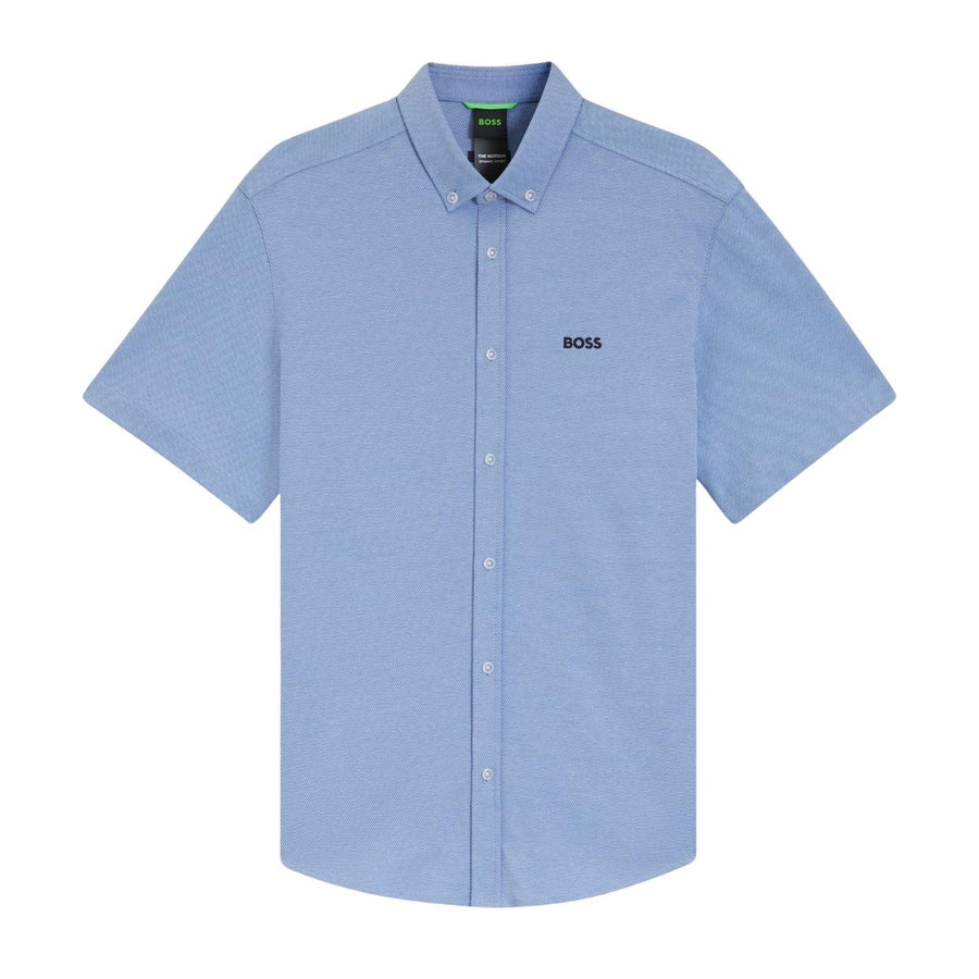 BOSS Motion Regular Fit Cotton Jersey Light Blue Short Sleeve Shirt