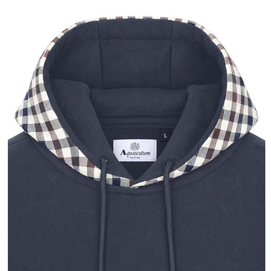 Aquascutum Active Club Check Fleece Navy Hoodie