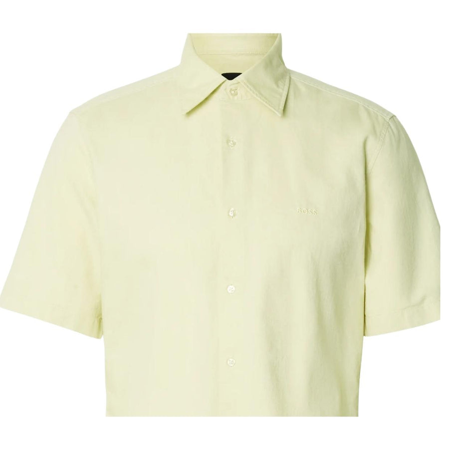 BOSS Regular Fit Embroidered Logo Oxford Cotton Light Yellow Shirt