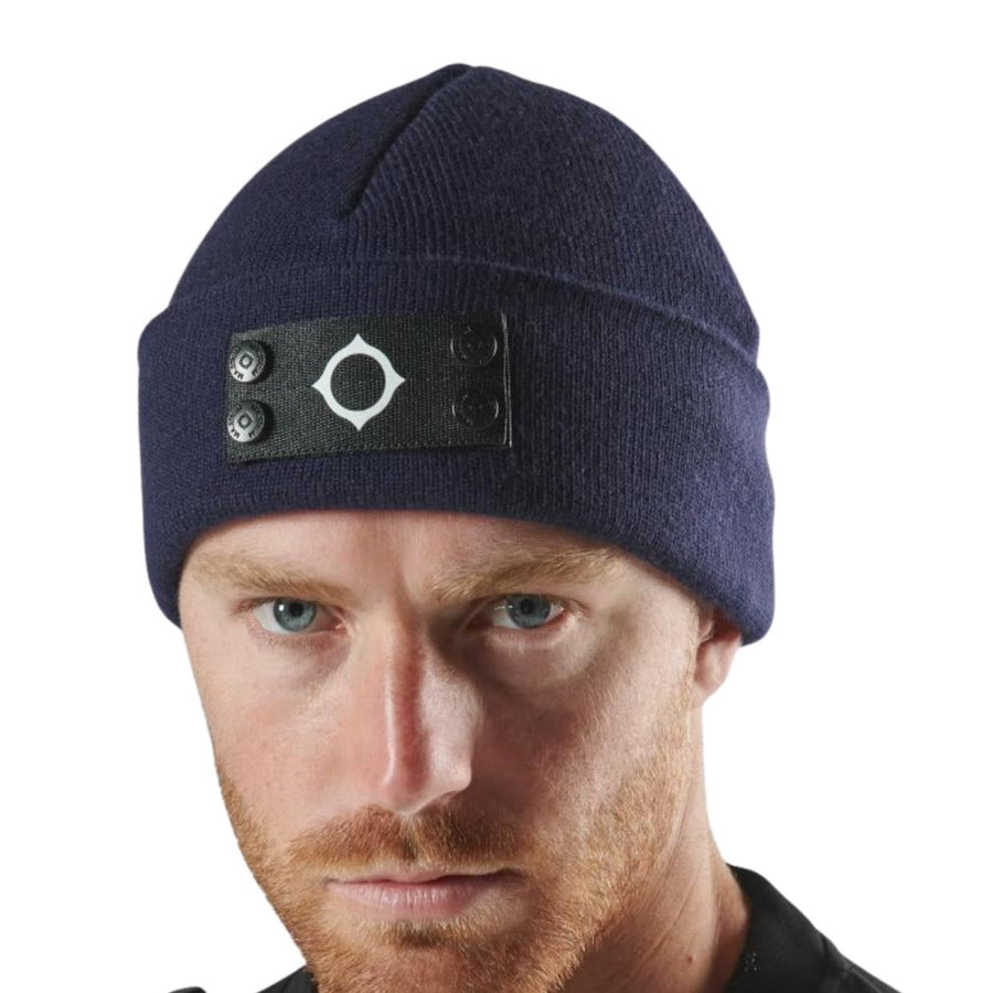 MA.STRUM Logo Badge Ink Navy Knitted Beanie Hat