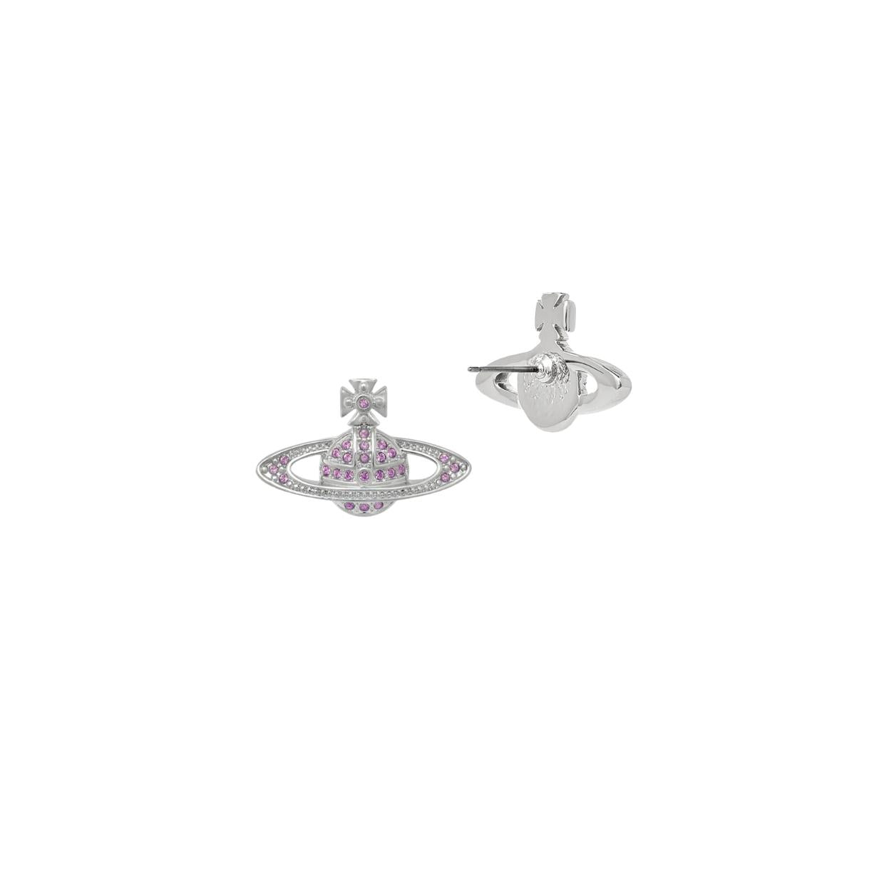 Vivienne Westwood Platinum Violet Crystal Mini Bas Relief Earrings