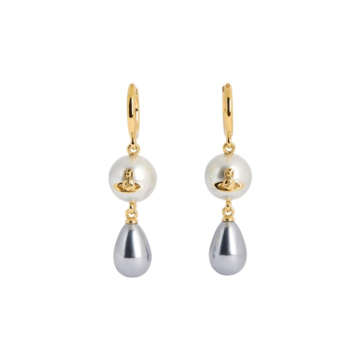 Vivienne Westwood Gold Grey Pearl Martha Earrings