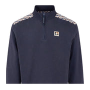 Aquascutum Active Club Check Shoulder Half Zip Navy Fleece Sweatshirt