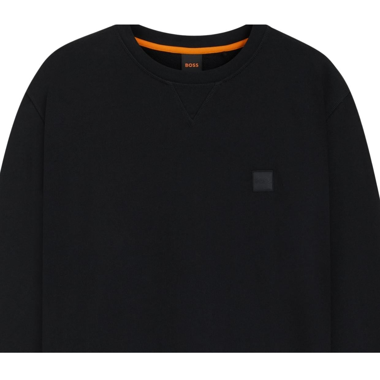BOSS Logo Patch Cotton-Terry Black Sweatshirt