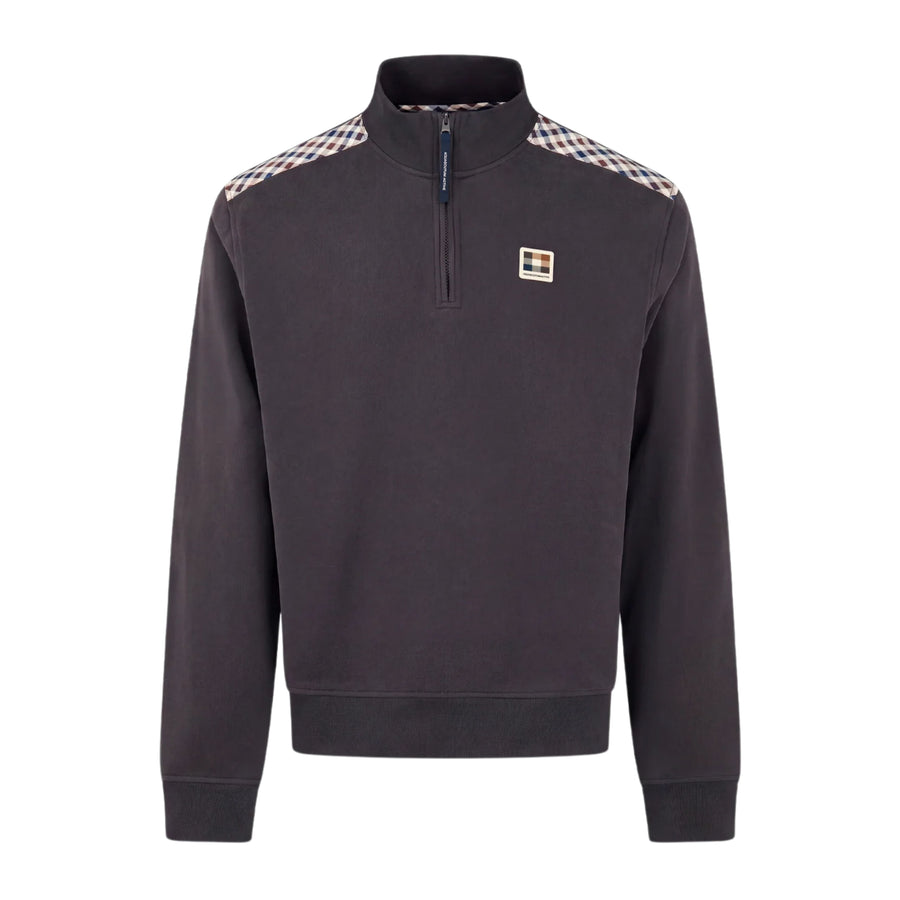 Aquascutum Active Club Check Shoulder Half Zip Black Fleece Sweatshirt