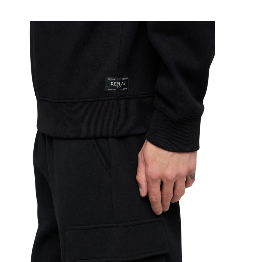 Replay Printed Iconic Logo Black Cotton Blend Hoodie