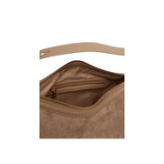 Love Moschino Logo Plaque Beige Suede Shoulder Bag