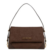 Love Moschino Plaque Logo Brown Suede Shoulder Bag