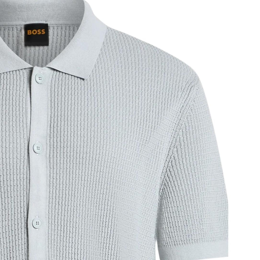 BOSS Akepalo Open Grey Knitted Polo Shirt