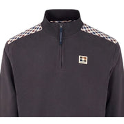 Aquascutum Active Club Check Shoulder Half Zip Black Fleece Sweatshirt
