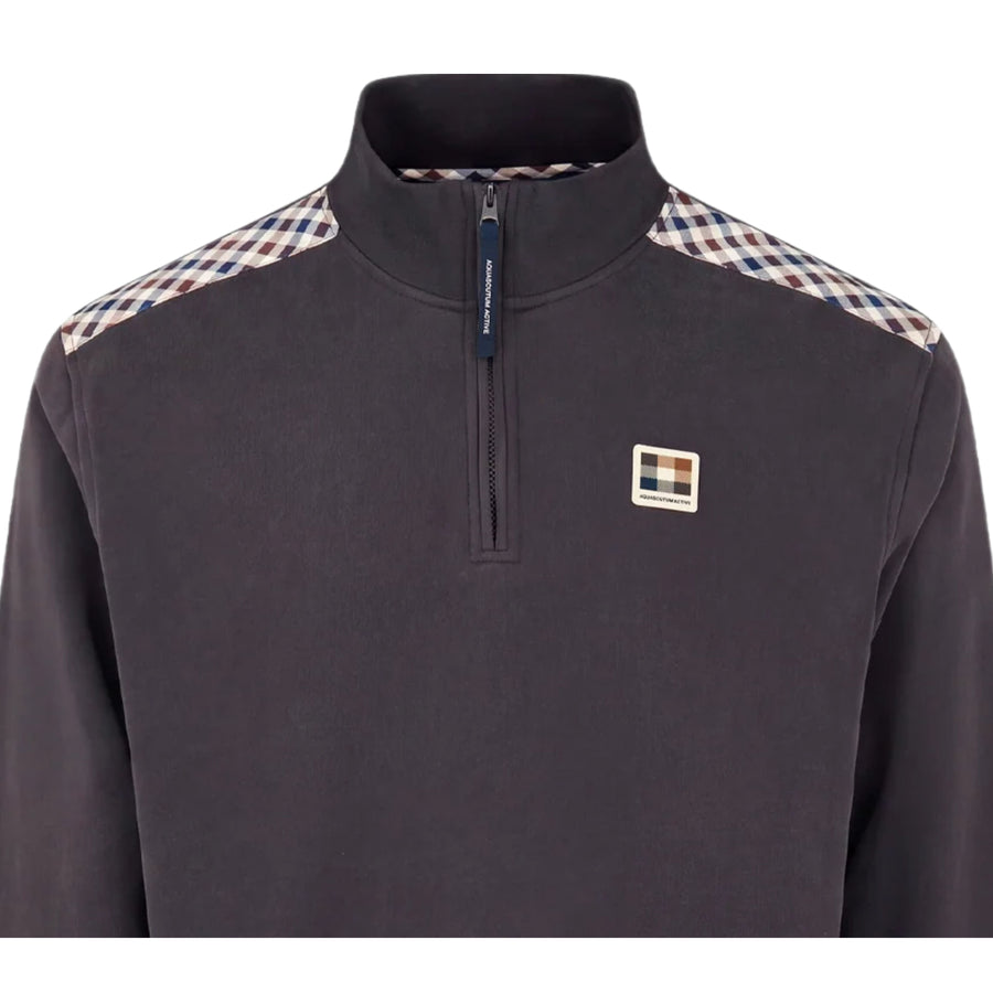 Aquascutum Active Club Check Shoulder Half Zip Black Fleece Sweatshirt