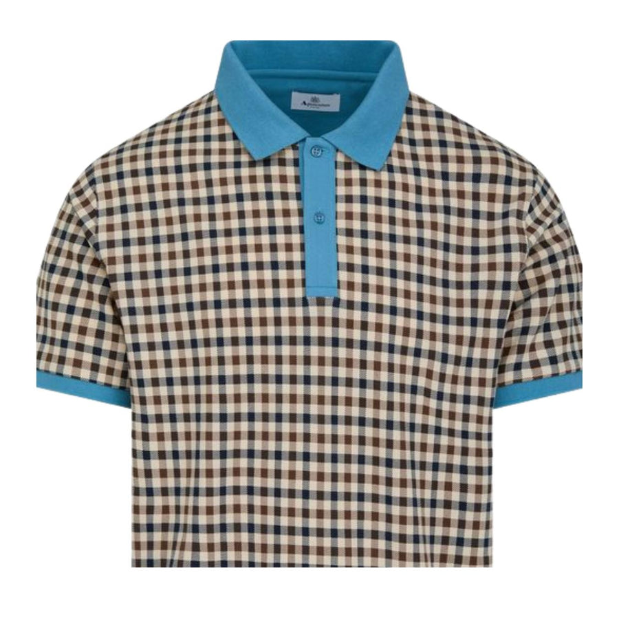 Aquascutum Active Stretch Piquet Club Check Avio Polo Shirt