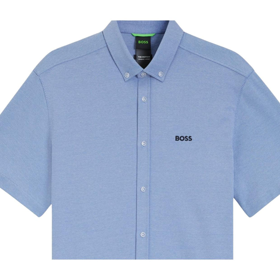BOSS Motion Regular Fit Cotton Jersey Light Blue Short Sleeve Shirt