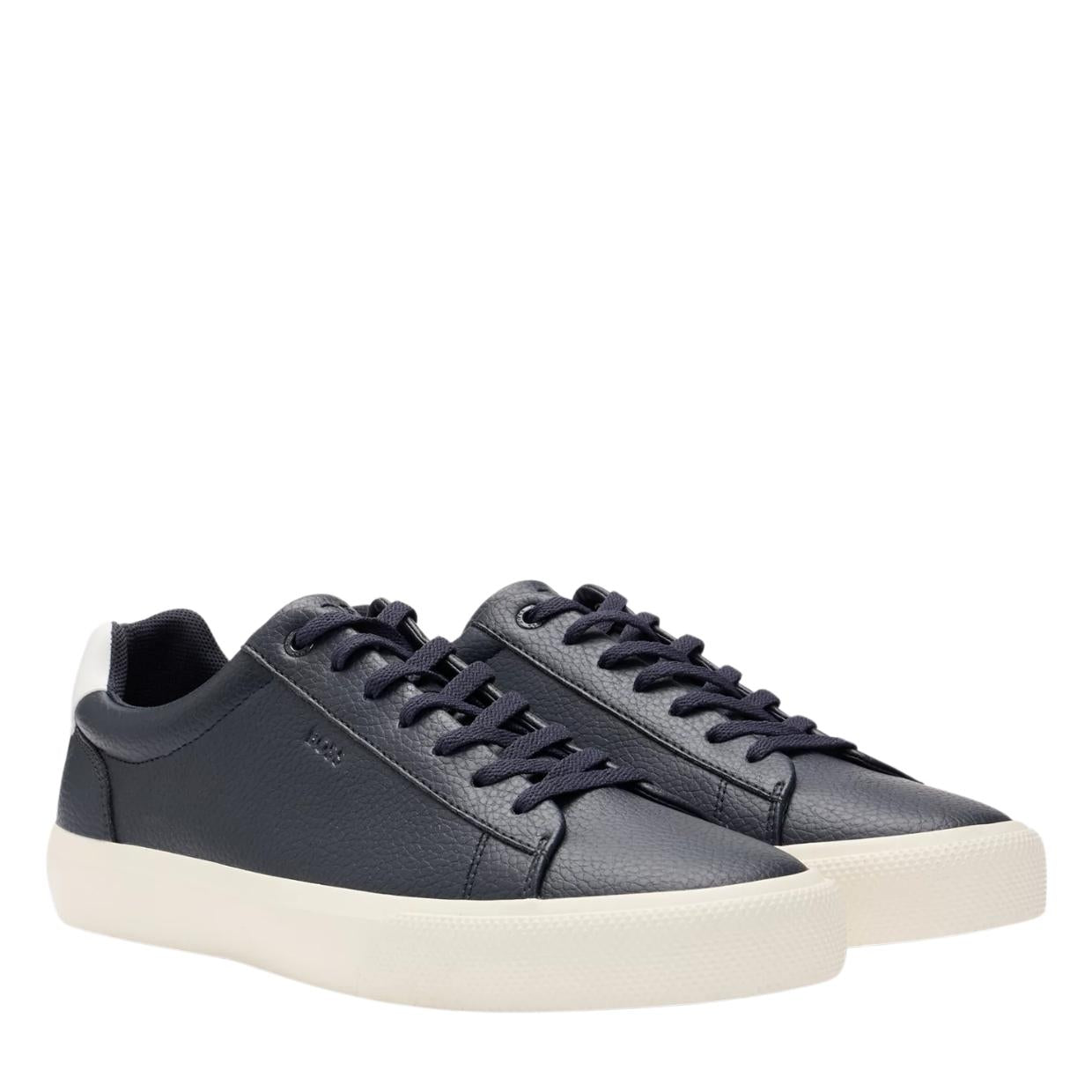 BOSS Aiden Faux Leather Navy Trainers