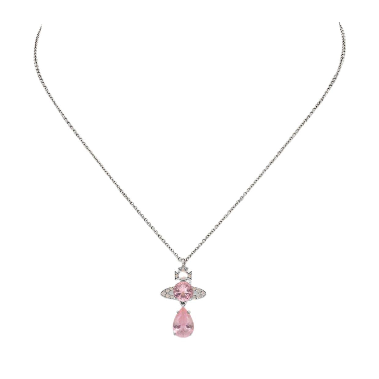 Vivienne Westwood Platinum Milky Pink Ismene Drop Pendant