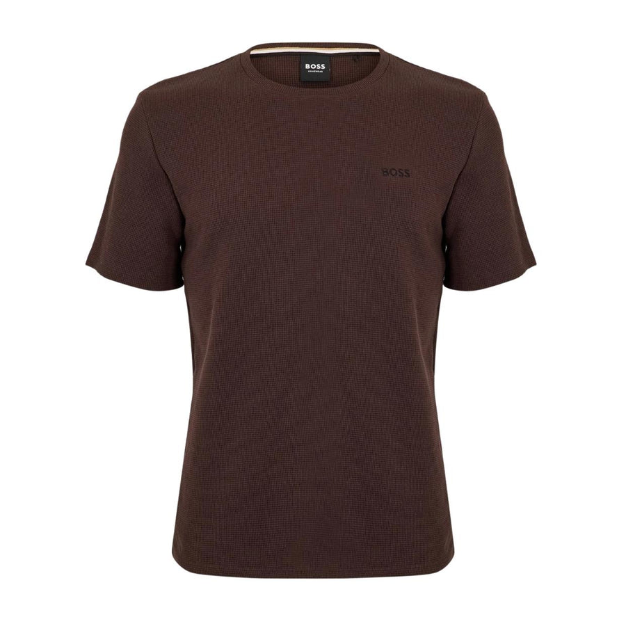 BOSS Embroidered Logo Cotton-Blend Waffle Brown T-Shirt