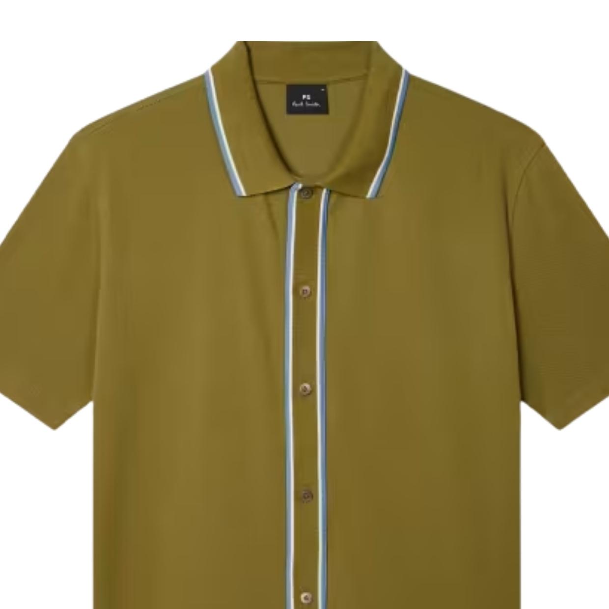 Paul Smith Button Through Short Sleeve Khaki Polo Shirt