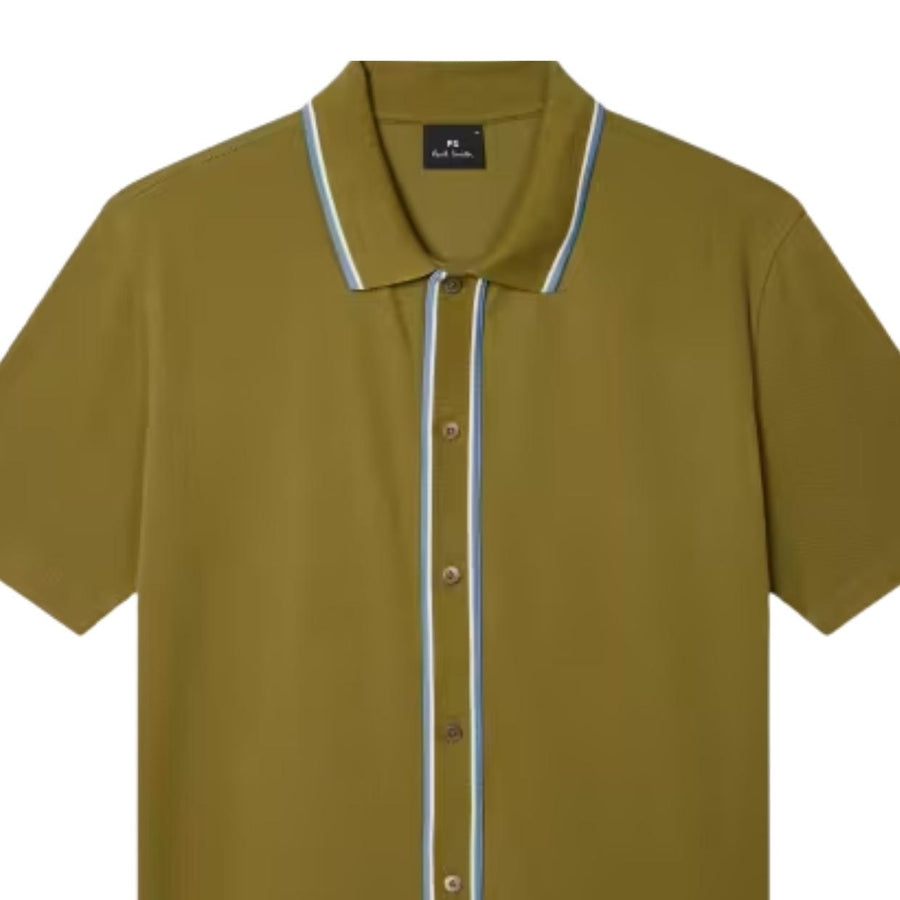 Paul Smith Button Through Short Sleeve Khaki Polo Shirt