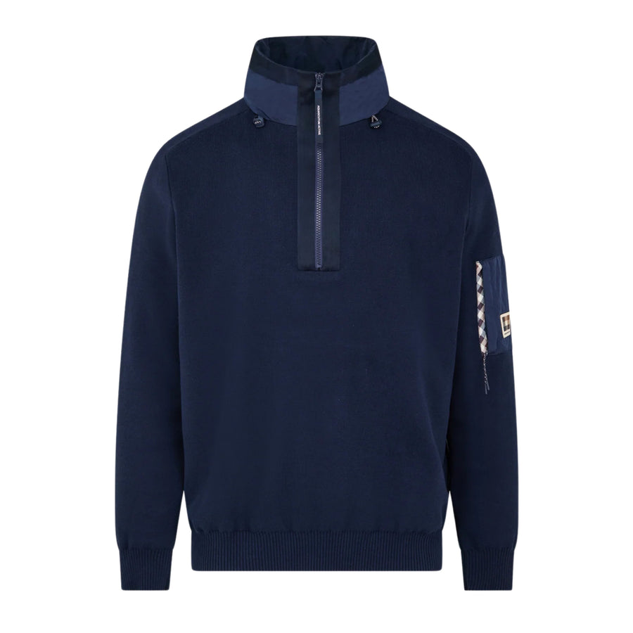 Aquascutum Active Cotton Knit Half Zip Navy Sweater