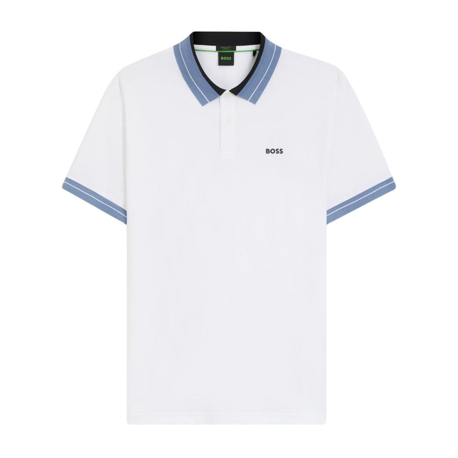 BOSS White Contrast Stripe Trim Polo Shirt