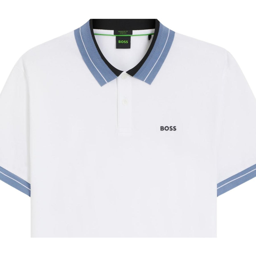 BOSS White Contrast Stripe Trim Polo Shirt