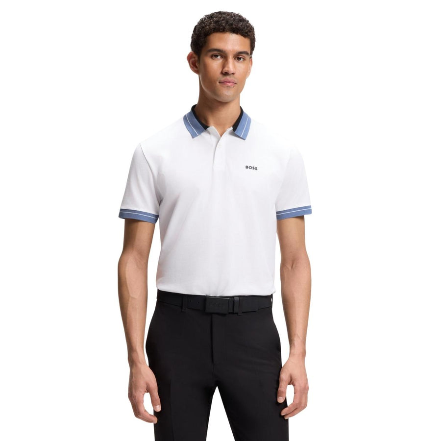 BOSS White Contrast Stripe Trim Polo Shirt