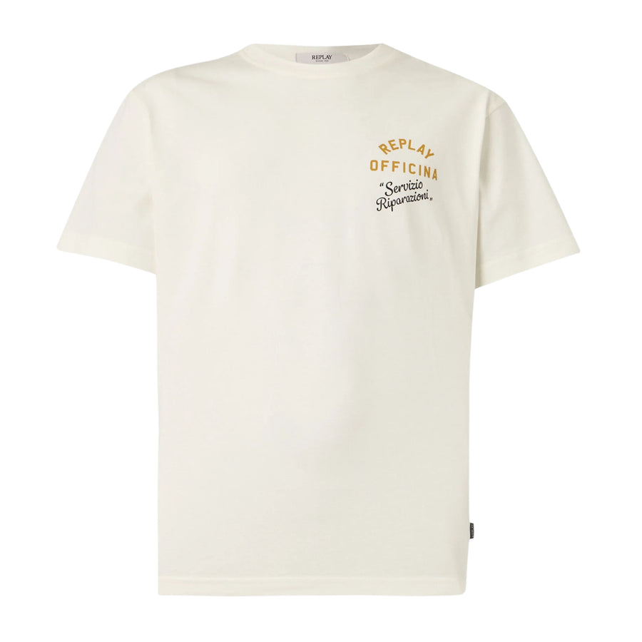 Replay Regular Fit Logo Lettering Cream T-Shirt