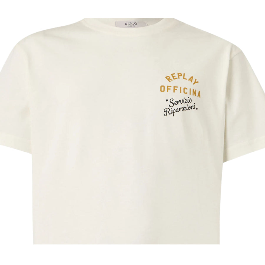 Replay Regular Fit Logo Lettering Cream T-Shirt