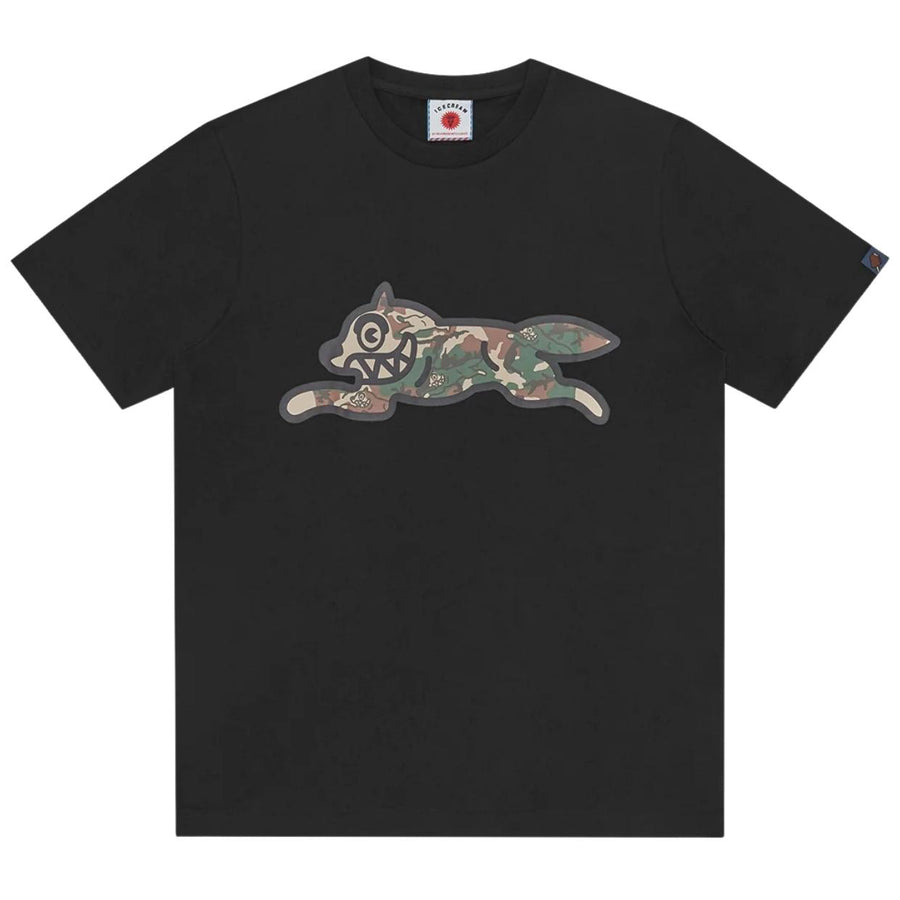 ICECREAM Woodland Camo Running Dog Black T-Shirt