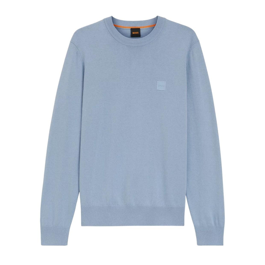 BOSS Logo Patch Cotton-Cashmere Light Blue Sweatshirt