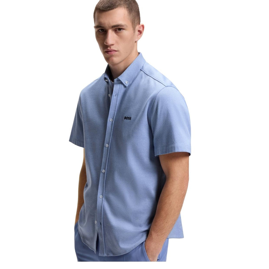 BOSS Motion Regular Fit Cotton Jersey Light Blue Short Sleeve Shirt