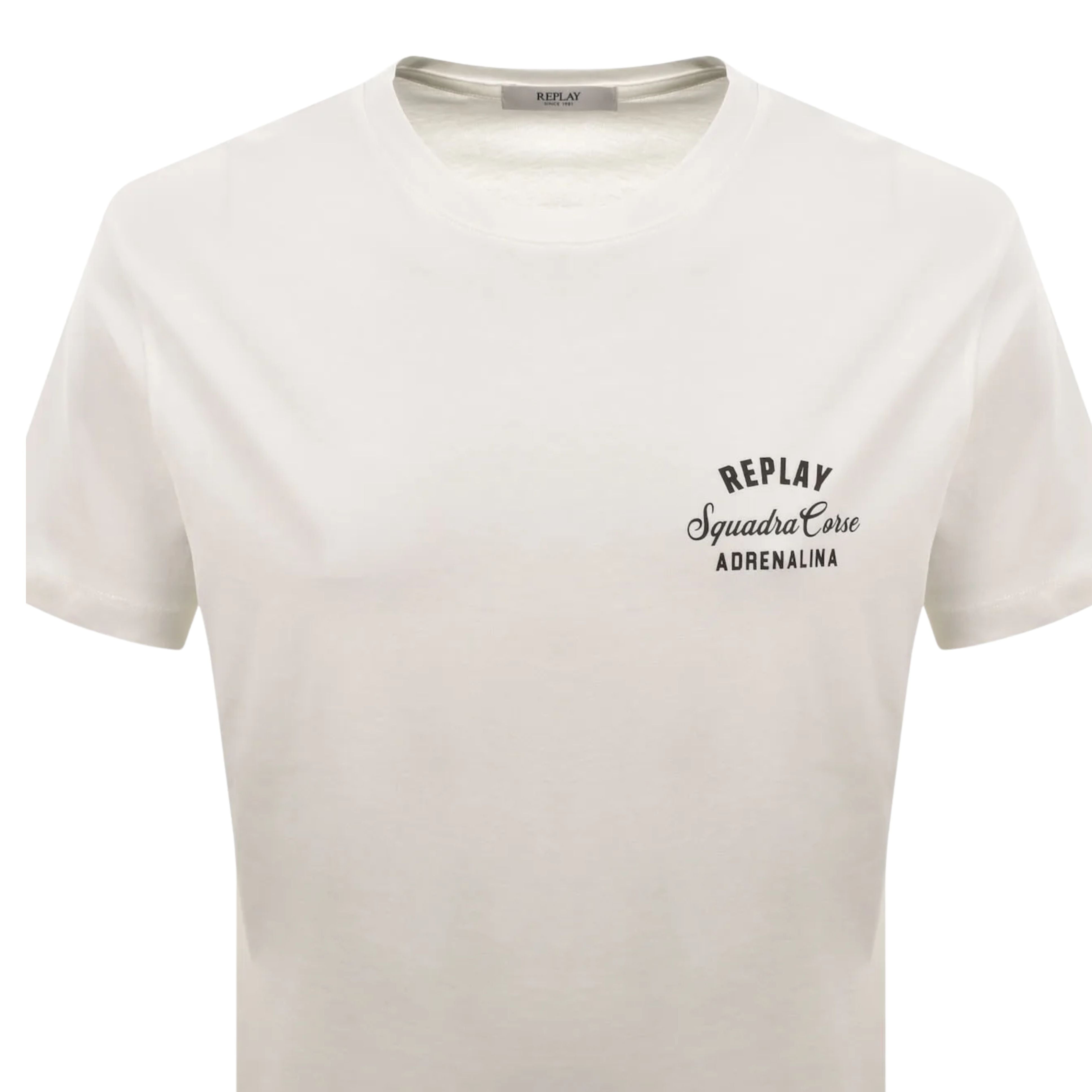 Replay Relaxed Fit Biker Graphic White T-Shirt