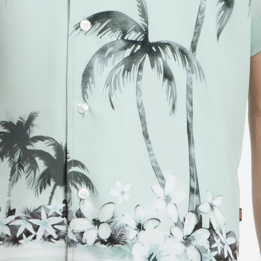 BOSS Regular Fit Maxi Patterned Print Light Green Shirt