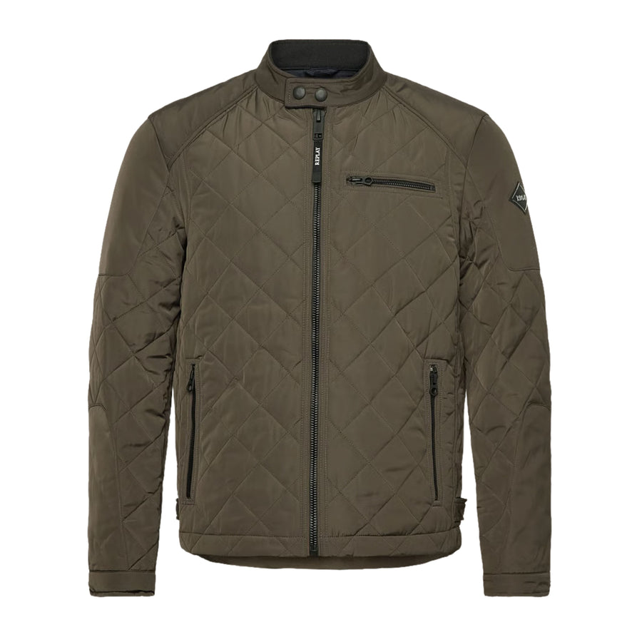 Replay Lightweight Quilted Dark Olive Jacket