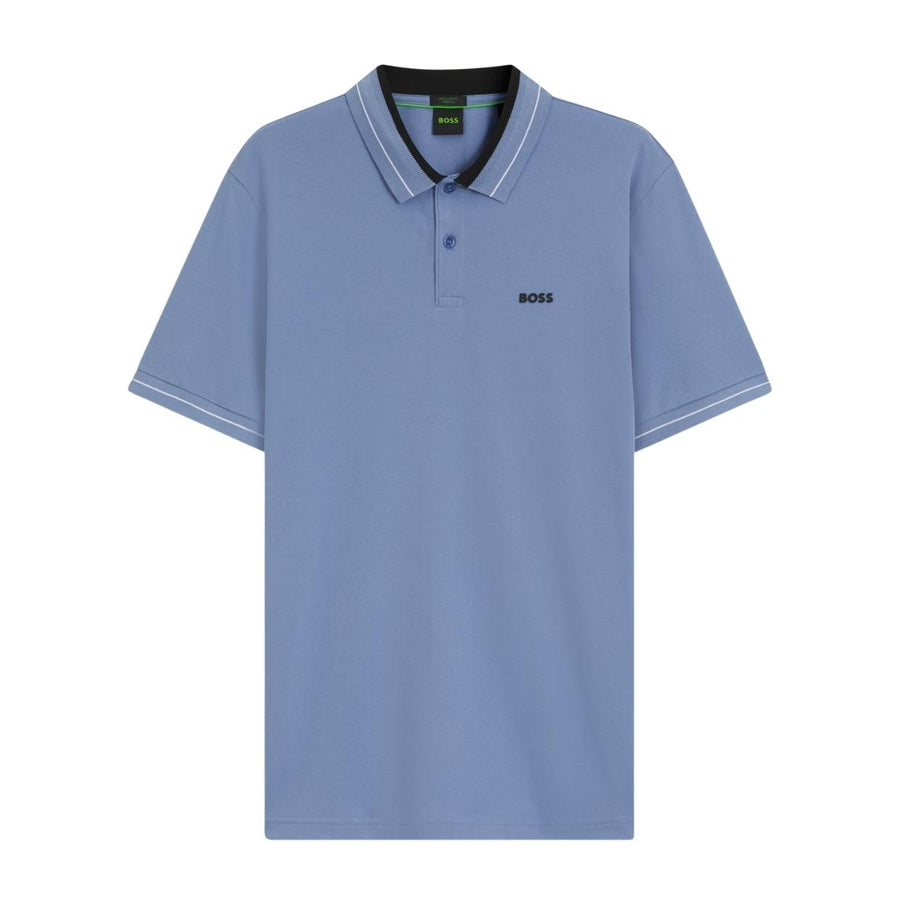 BOSS Light Blue Contrast Stripe Trim Polo Shirt