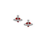 Vivienne Westwood Platinum Indian Red New Diamante Heart Earrings