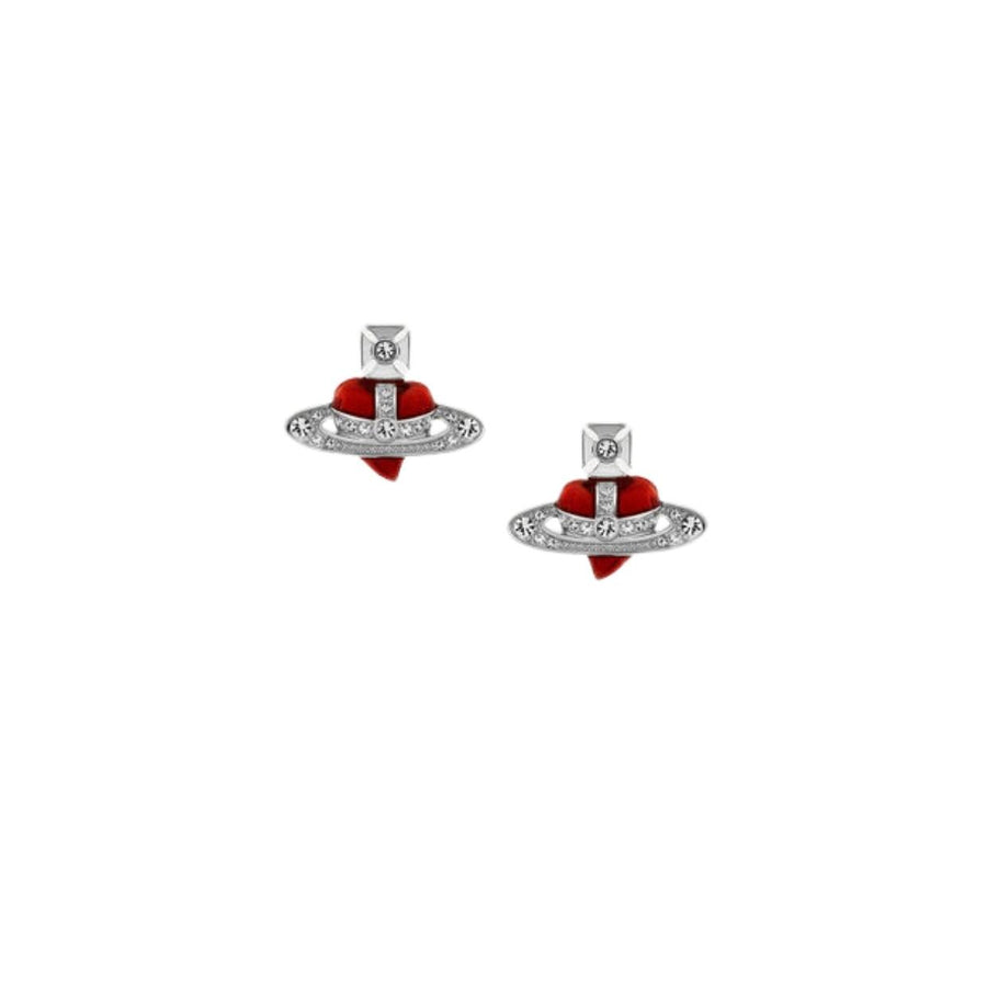 Vivienne Westwood Platinum Indian Red New Diamante Heart Earrings