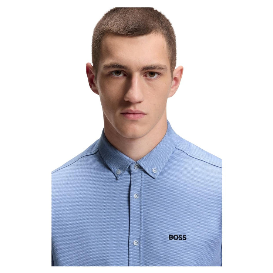 BOSS Motion Regular Fit Cotton Jersey Light Blue Short Sleeve Shirt