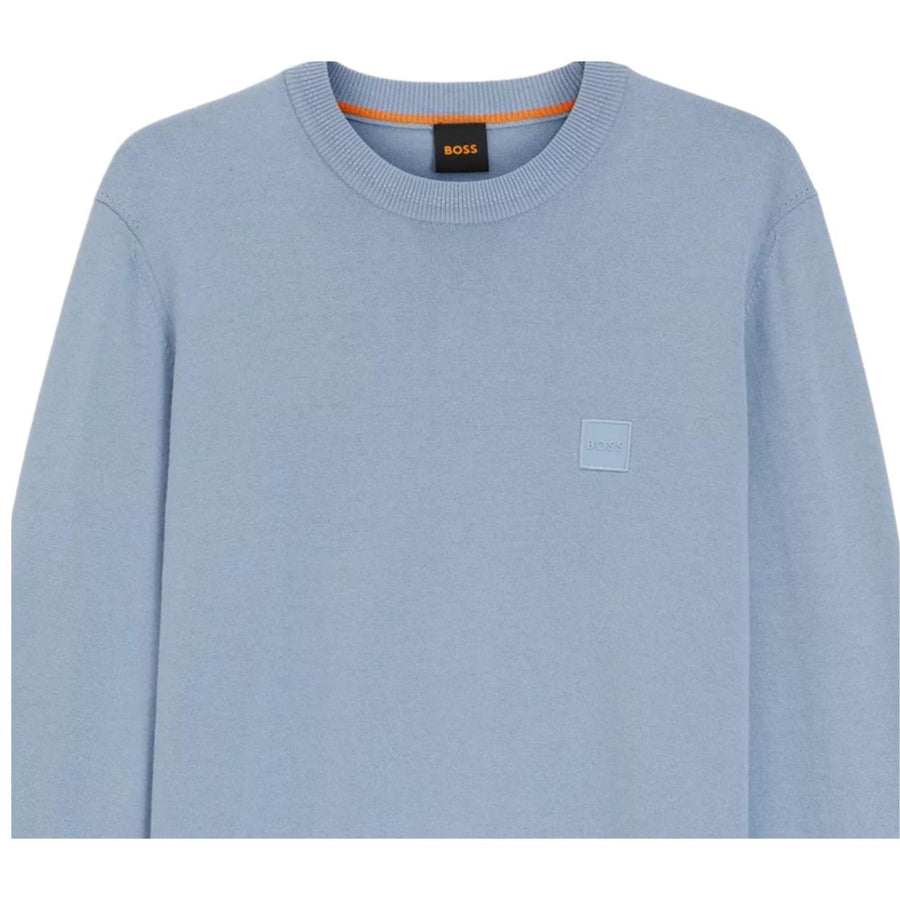 BOSS Logo Patch Cotton-Cashmere Light Blue Sweatshirt