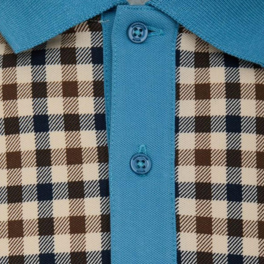 Aquascutum Active Stretch Piquet Club Check Avio Polo Shirt