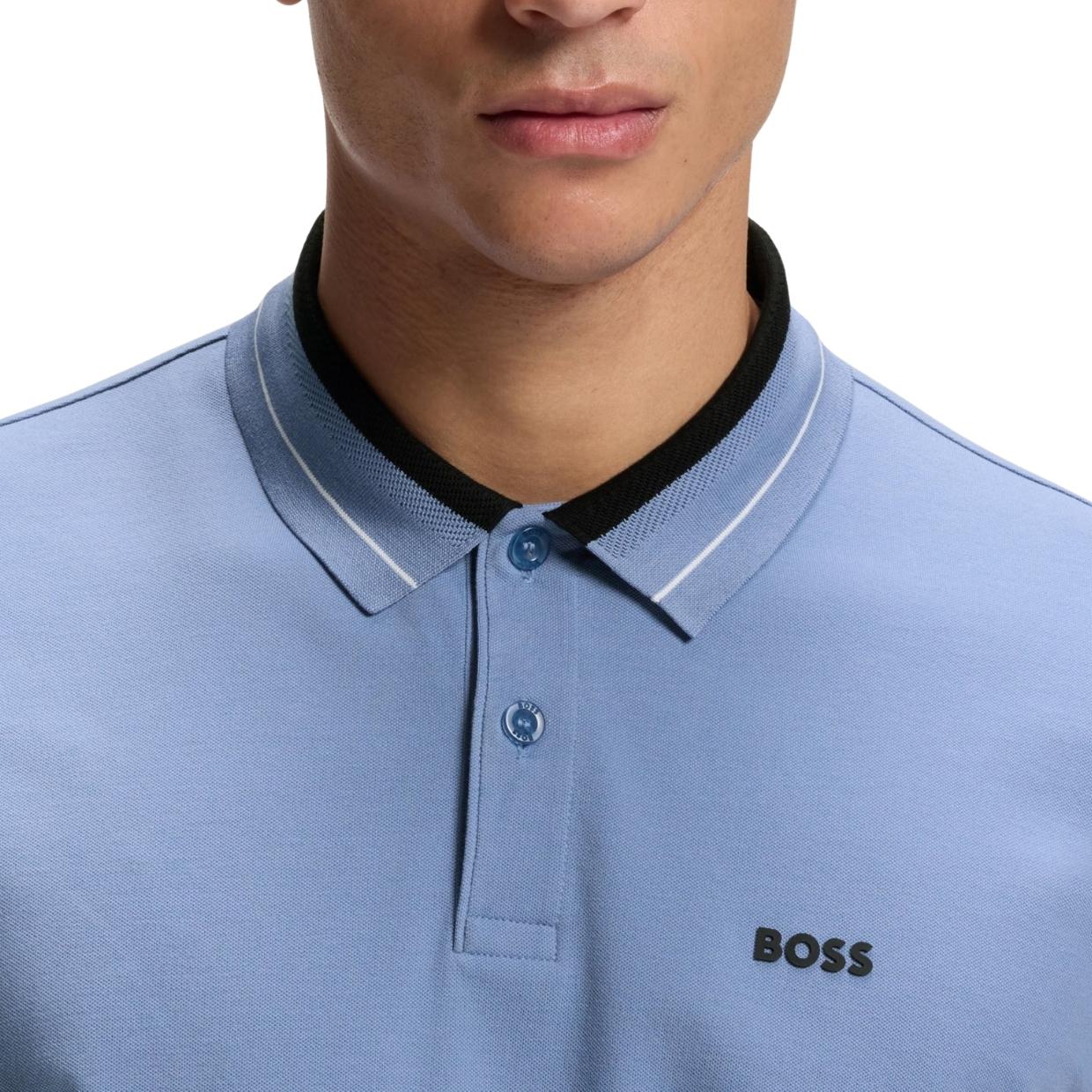 BOSS Light Blue Contrast Stripe Trim Polo Shirt