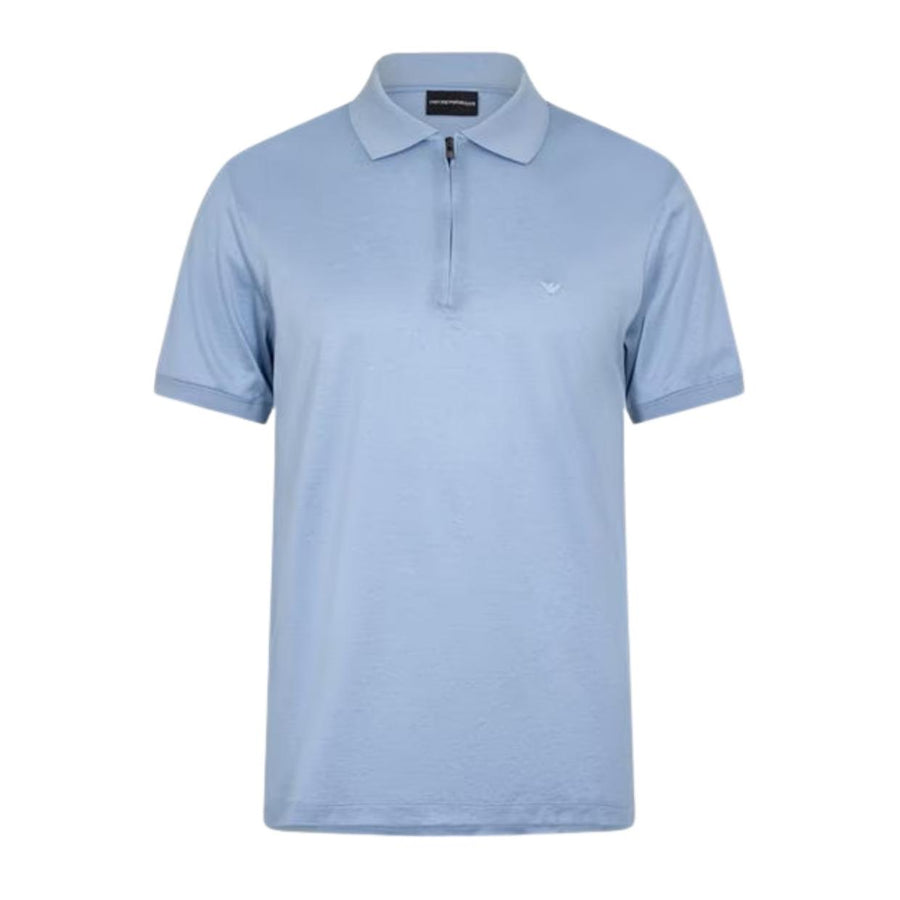 Emporio Armani Blue Lyocell Blend Half Zip Polo Shirt