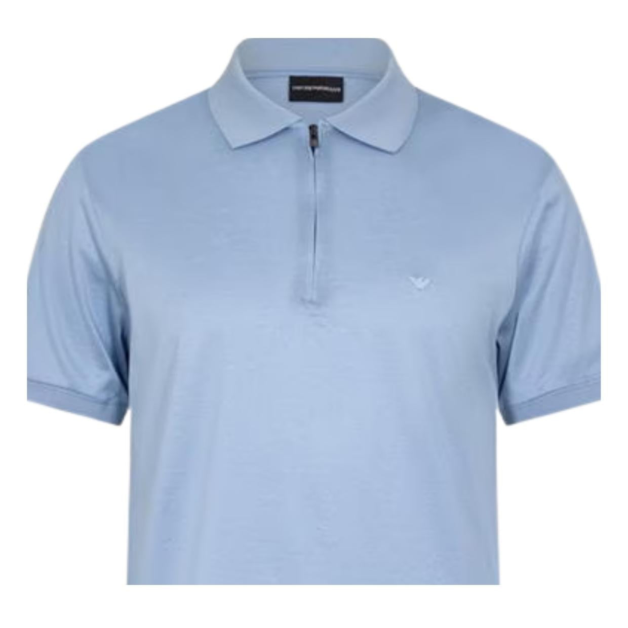 Emporio Armani Blue Lyocell Blend Half Zip Polo Shirt
