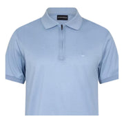 Emporio Armani Blue Lyocell Blend Half Zip Polo Shirt