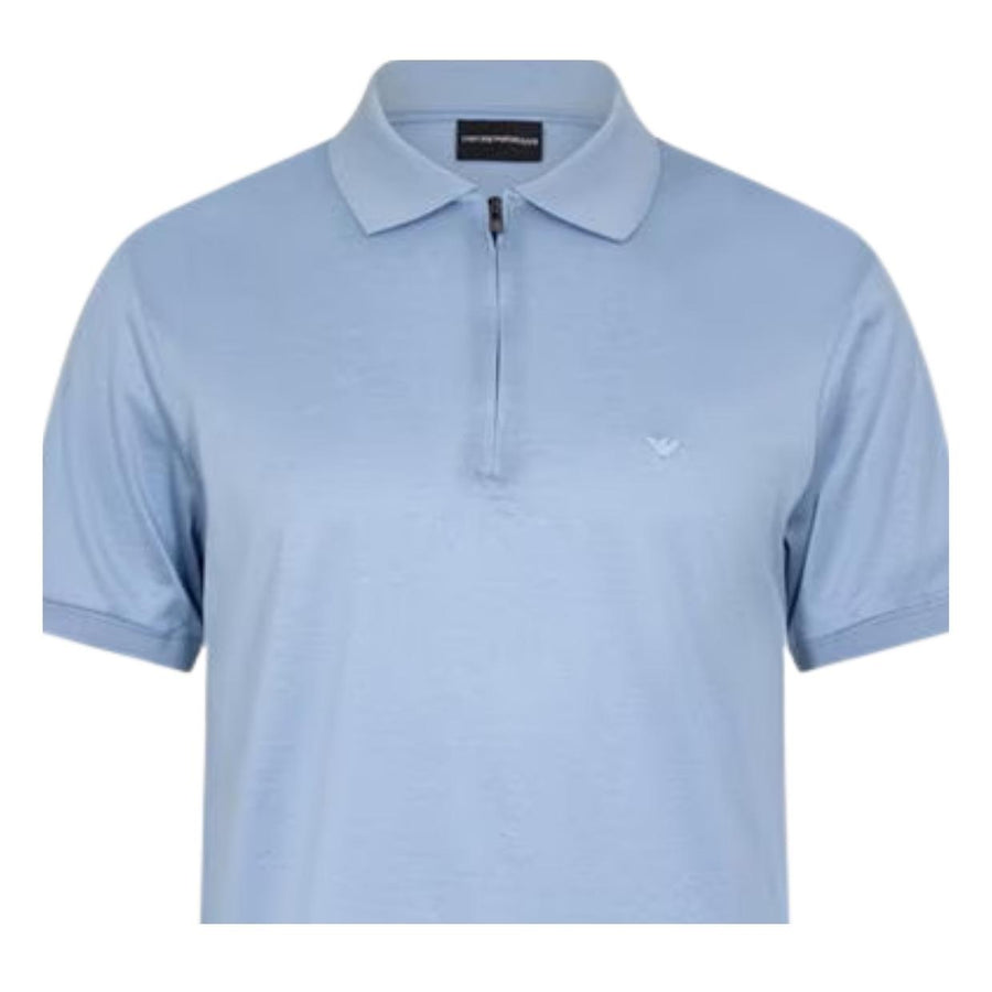 Emporio Armani Blue Lyocell Blend Half Zip Polo Shirt